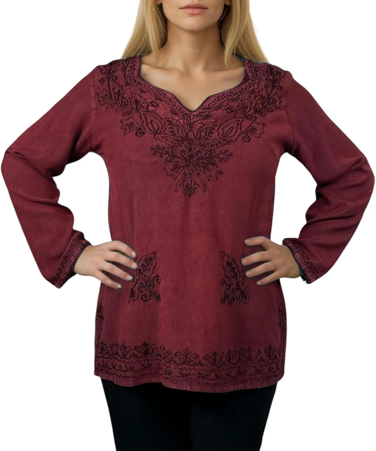 Agan Traders 2025 Summer Long Sleeve Embroidered Blouses - Medieval Bohemian Fall Tops - Vintage Tunic Women's Blouses Kurta