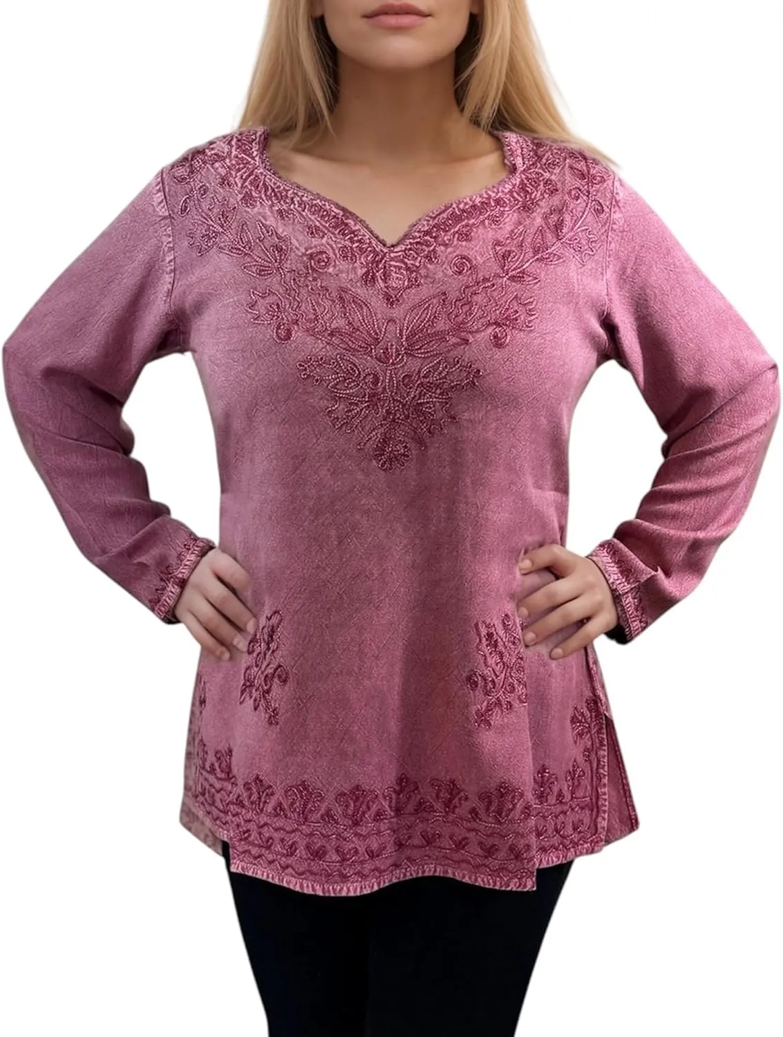 Agan Traders 2025 Summer Long Sleeve Embroidered Blouses - Medieval Bohemian Fall Tops - Vintage Tunic Women's Blouses Kurta