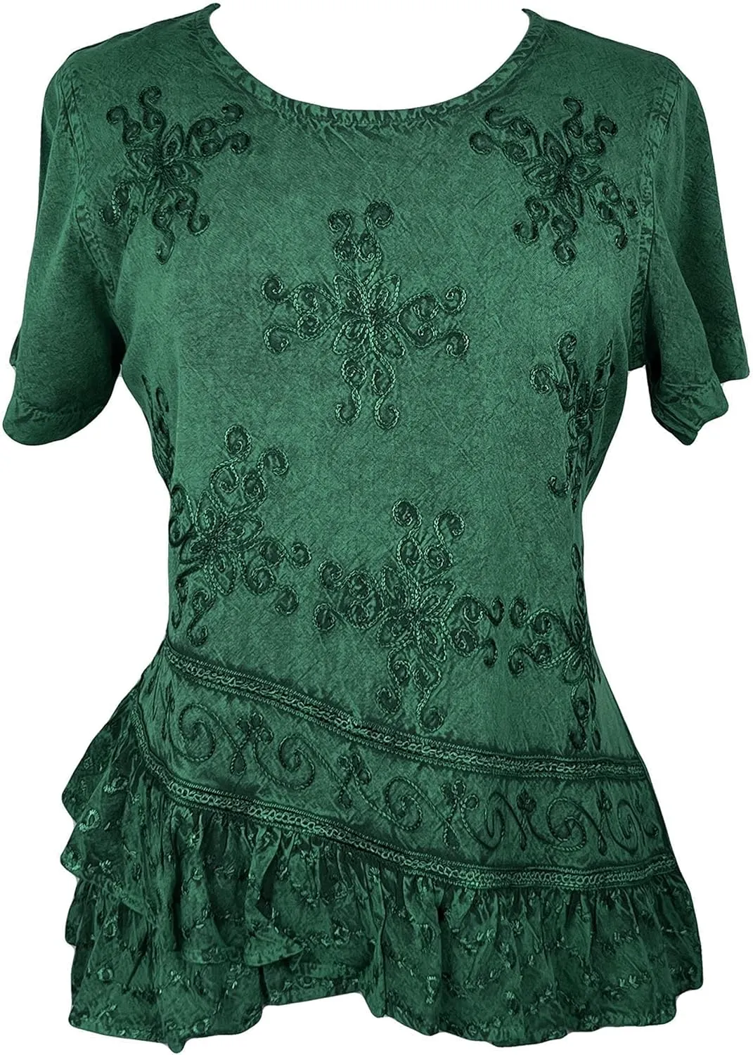 Agan Traders 2025 Summer Medieval Vintage Round Neck Women's Blouses - Short Sleeve Embroidered Tops for Women