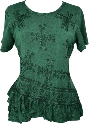 Agan Traders 2025 Summer Medieval Vintage Round Neck Women's Blouses - Short Sleeve Embroidered Tops for Women