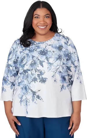 Alfred Dunner Women's Classics Floral Yoke Shimmer Top