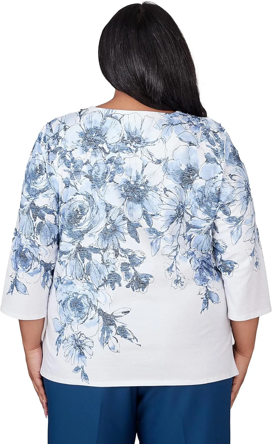 Alfred Dunner Women's Classics Floral Yoke Shimmer Top