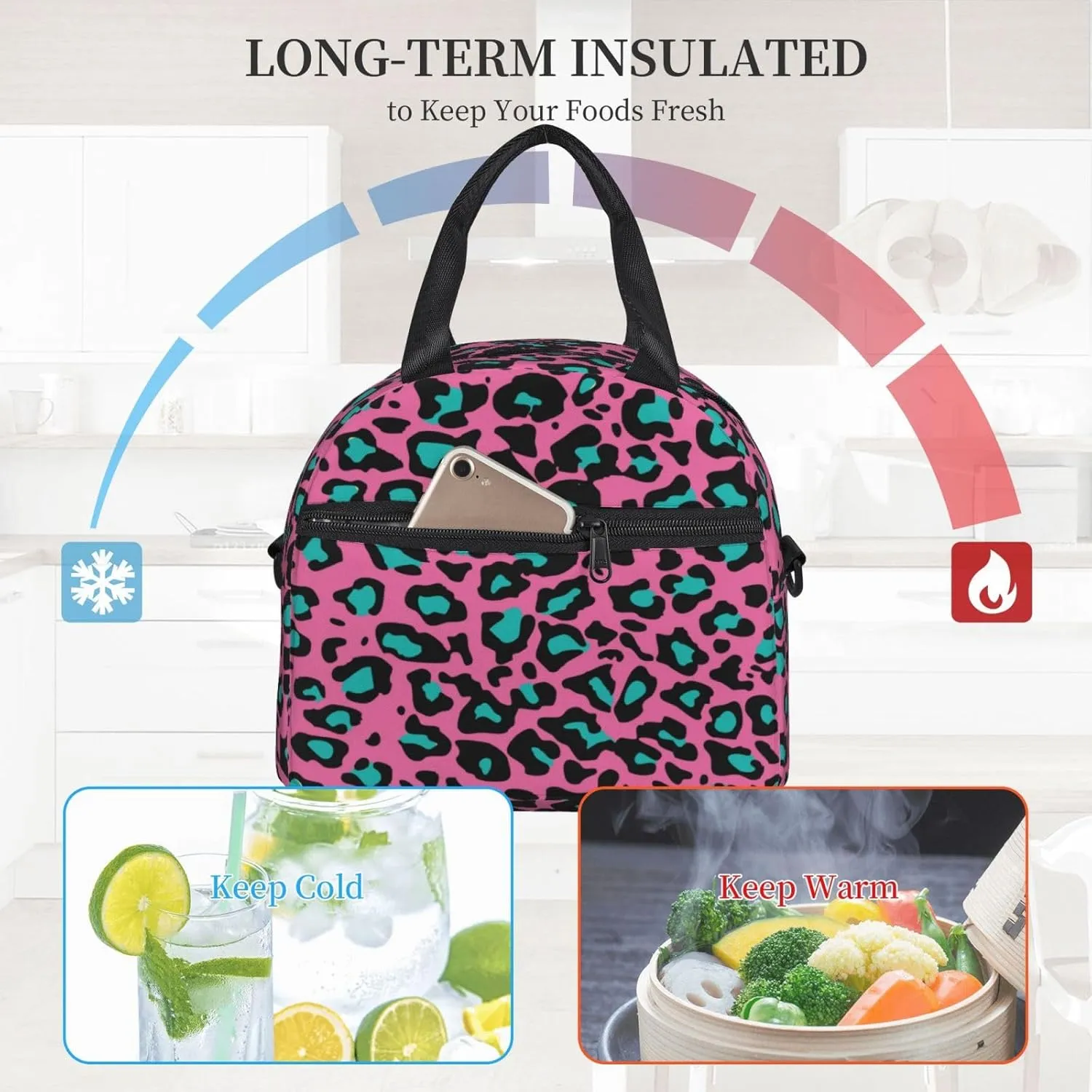 Alps,Lunch Box for Women,Landscape in The Alps with Green Meadows,Insulated Lunch Bag Women with Adjustable Shoulder Strap,Cute Lunch Tote Bag for Work,Picnic,Camping,Green