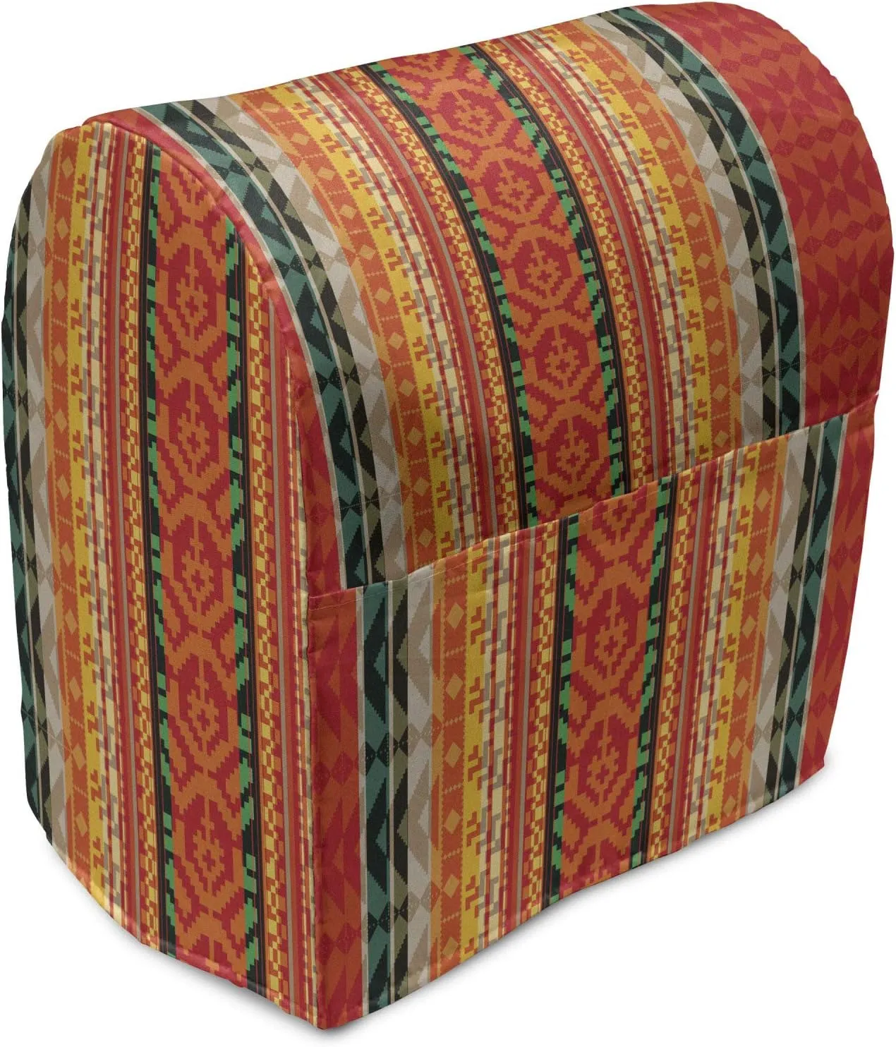 Ambesonne Ethnic Stand Mixer Cover, Peruvian Traditional Funky Pattern Mexican Folk Culture Repetition, Kitchen Appliance Organizer Bag Cover with a Pocket, 6-8 Quarts, Vermilion Teal and Orange