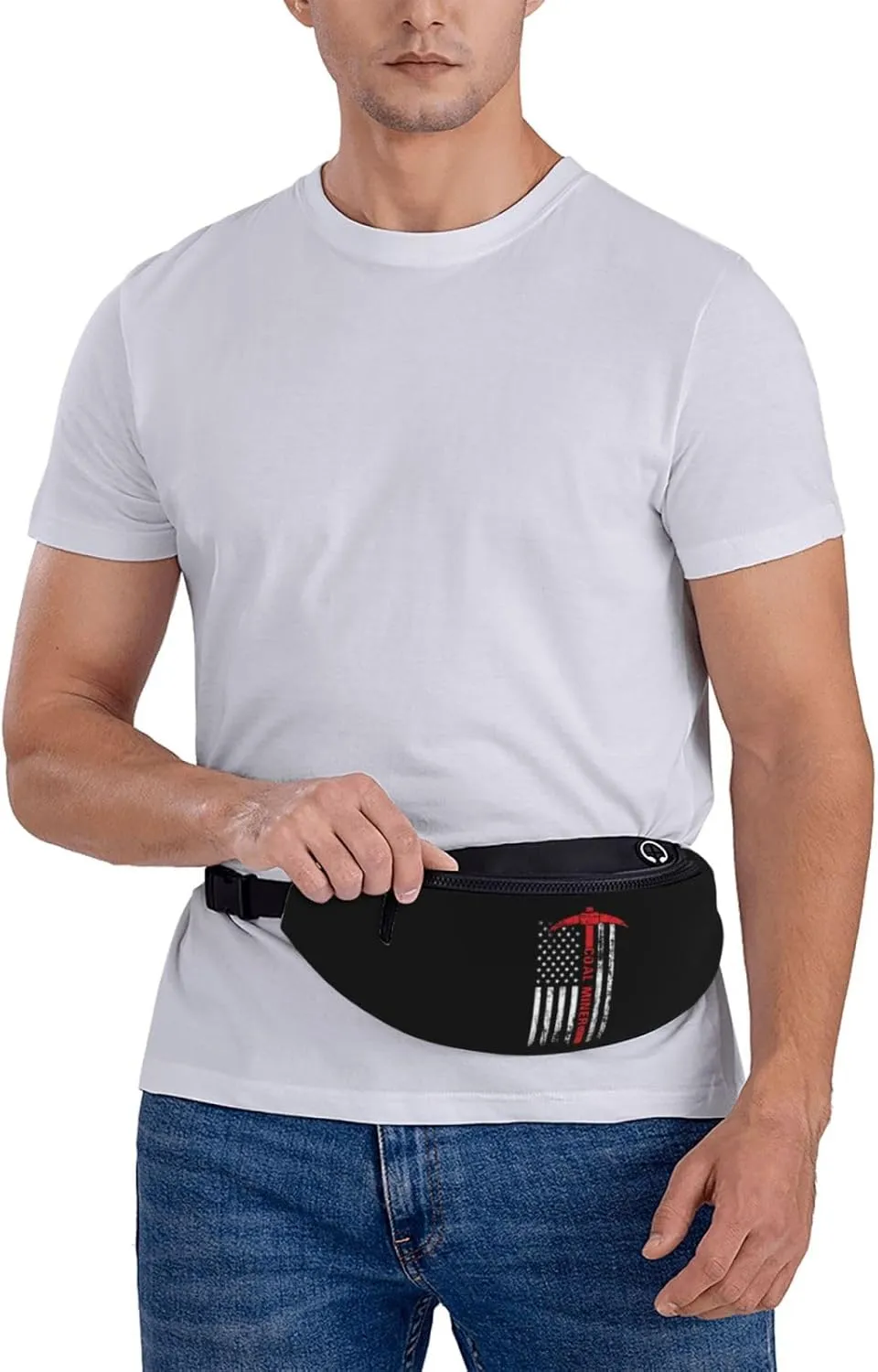 American Flag Coal Miner Unisex Leisure Waist Bag Outdoor Sports Running Waist Bag Business Travel Mobile Phone Bag