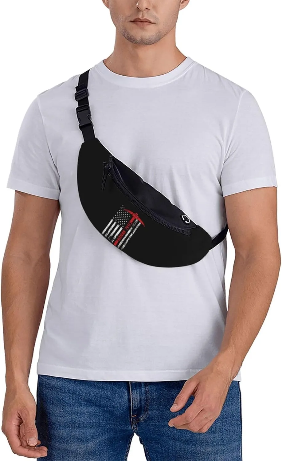 American Flag Coal Miner Unisex Leisure Waist Bag Outdoor Sports Running Waist Bag Business Travel Mobile Phone Bag