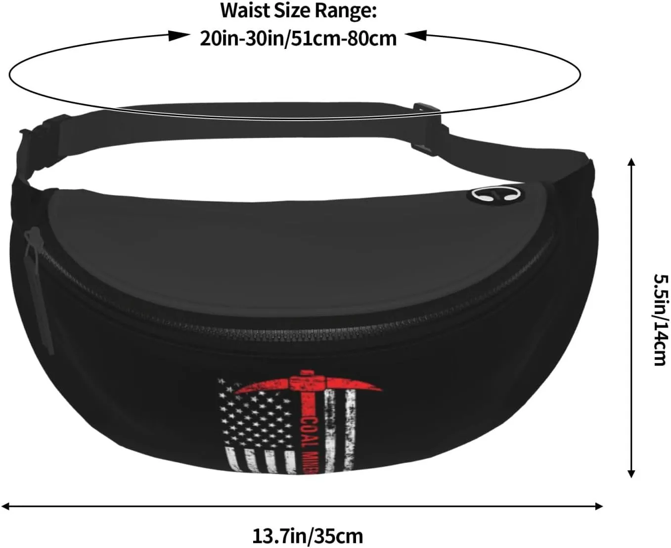 American Flag Coal Miner Unisex Leisure Waist Bag Outdoor Sports Running Waist Bag Business Travel Mobile Phone Bag