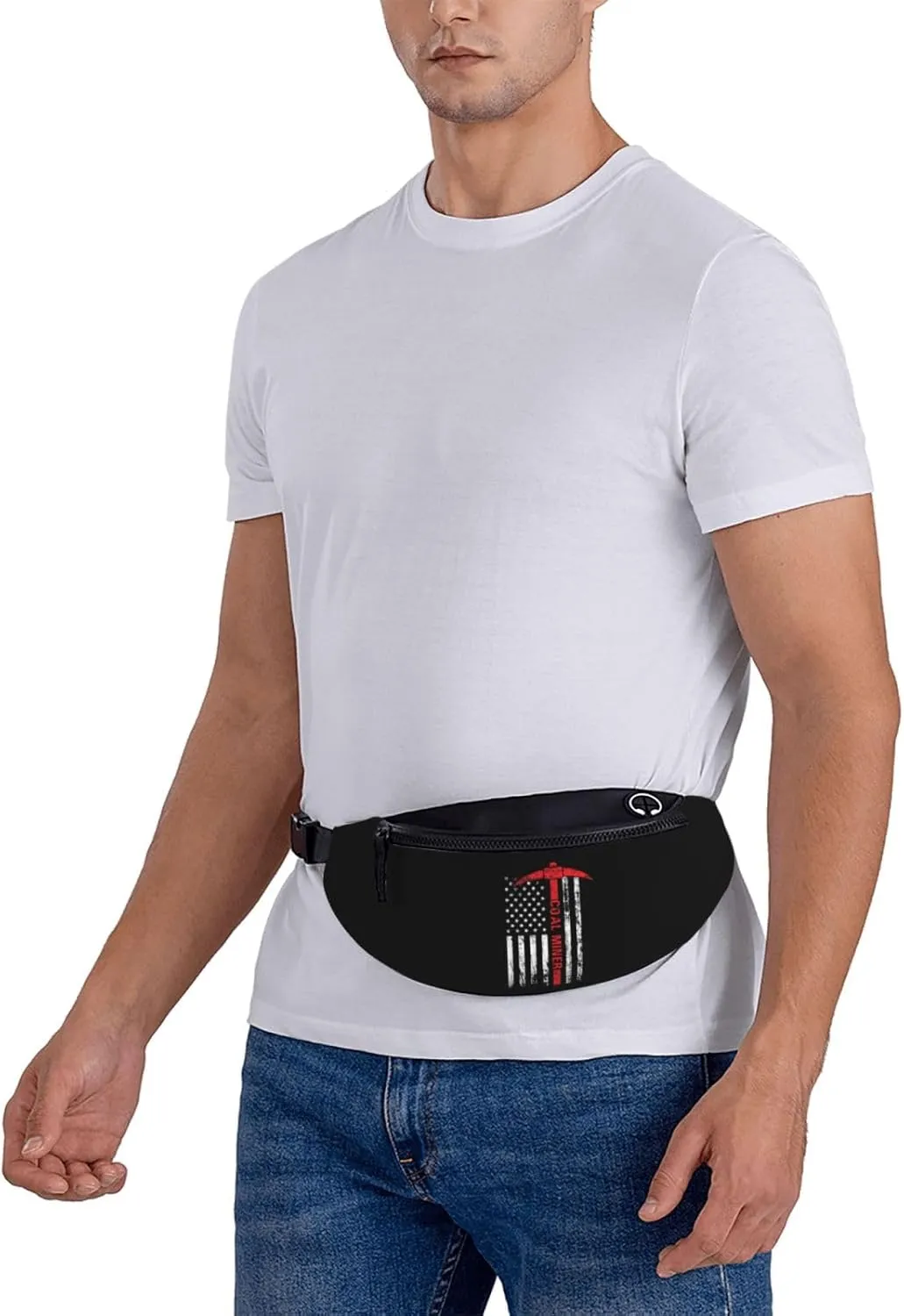 American Flag Coal Miner Unisex Leisure Waist Bag Outdoor Sports Running Waist Bag Business Travel Mobile Phone Bag