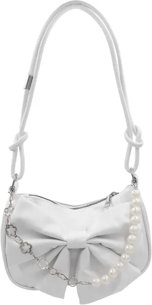 AMPOSSTO Bow Crossbody Bag for Women Girls Fashion Shoulder Bag Pearl Chain Handbag