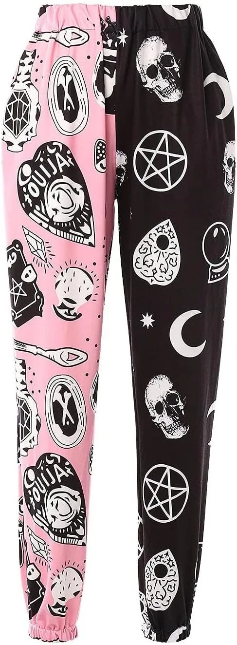 Amuver Women's Boho Hippie Harem Pants High Smocked Waist Printed Patchwork Sweatpants Yoga 90S Goth Baggy Casual Trousers