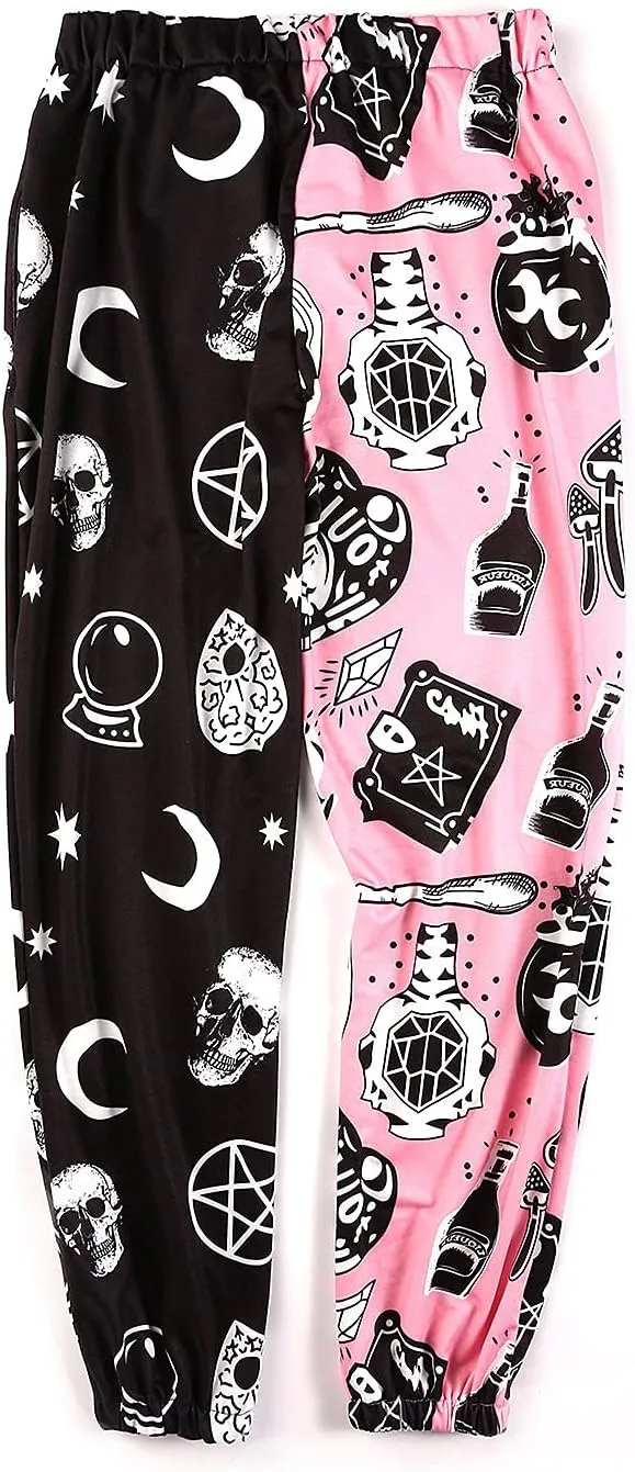 Amuver Women's Boho Hippie Harem Pants High Smocked Waist Printed Patchwork Sweatpants Yoga 90S Goth Baggy Casual Trousers