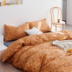 AMWAN Pumpkin Caramel Floral Duvet Cover Sets Twin Shabby Chic Flower Burnt Orange Bedding Sets Rust Color Boho Garden Style Comforter Cover for Girl Women 1 Duvet Cover with 2 Pillowcases