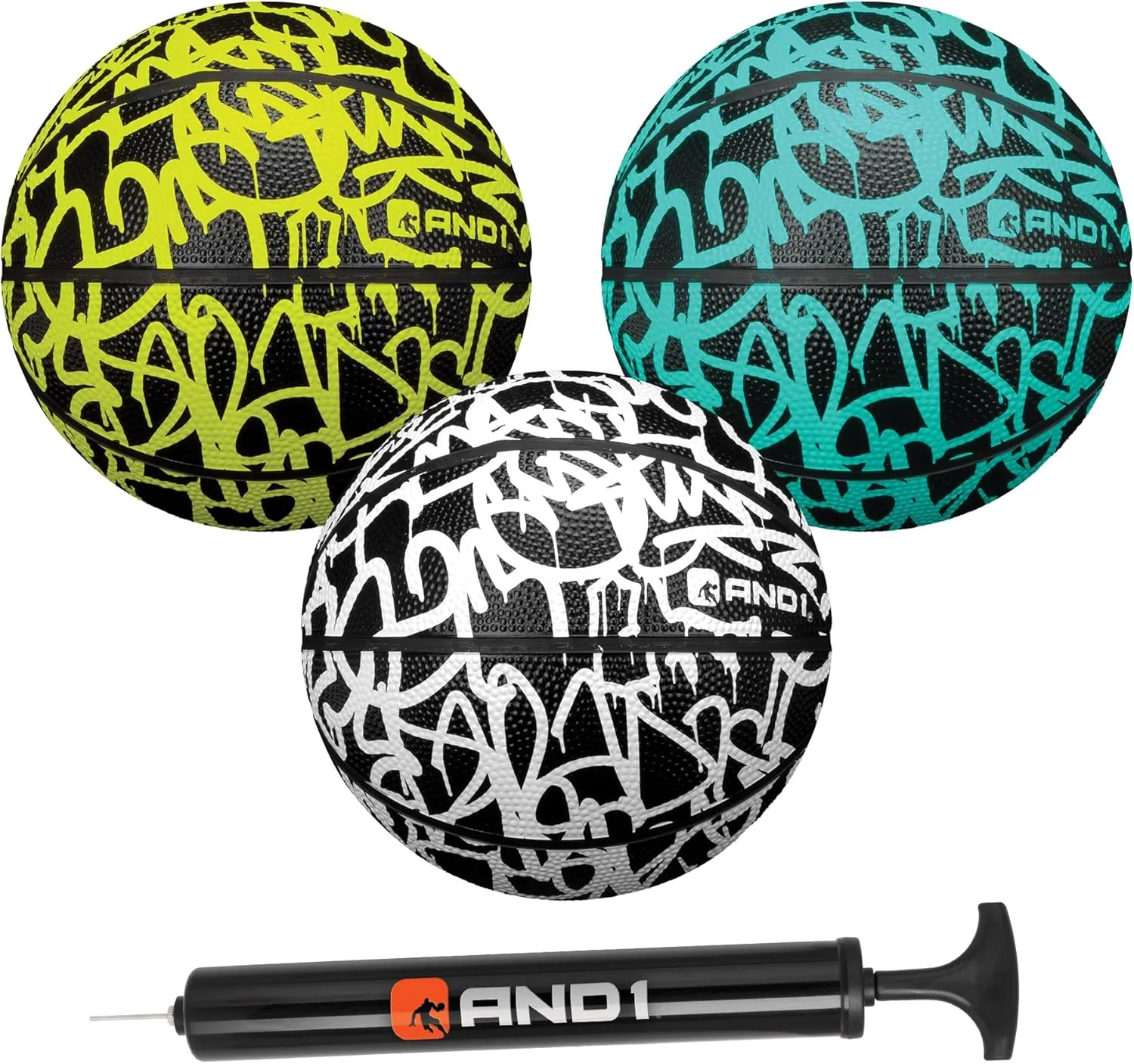 AND1 Mini Basketball 3 Pack Set for Kids (Deflated w/Pump Included): - Size 3 7-Inch Premium Youth Size Basketballs, Easy to Grip