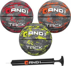 AND1 Mini Basketball 3 Pack Set for Kids (Deflated w/Pump Included): - Size 3 7-Inch Premium Youth Size Basketballs, Easy to Grip