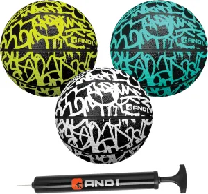 AND1 Mini Basketball 3 Pack Set for Kids (Deflated w/Pump Included): - Size 3 7-Inch Premium Youth Size Basketballs, Easy to Grip