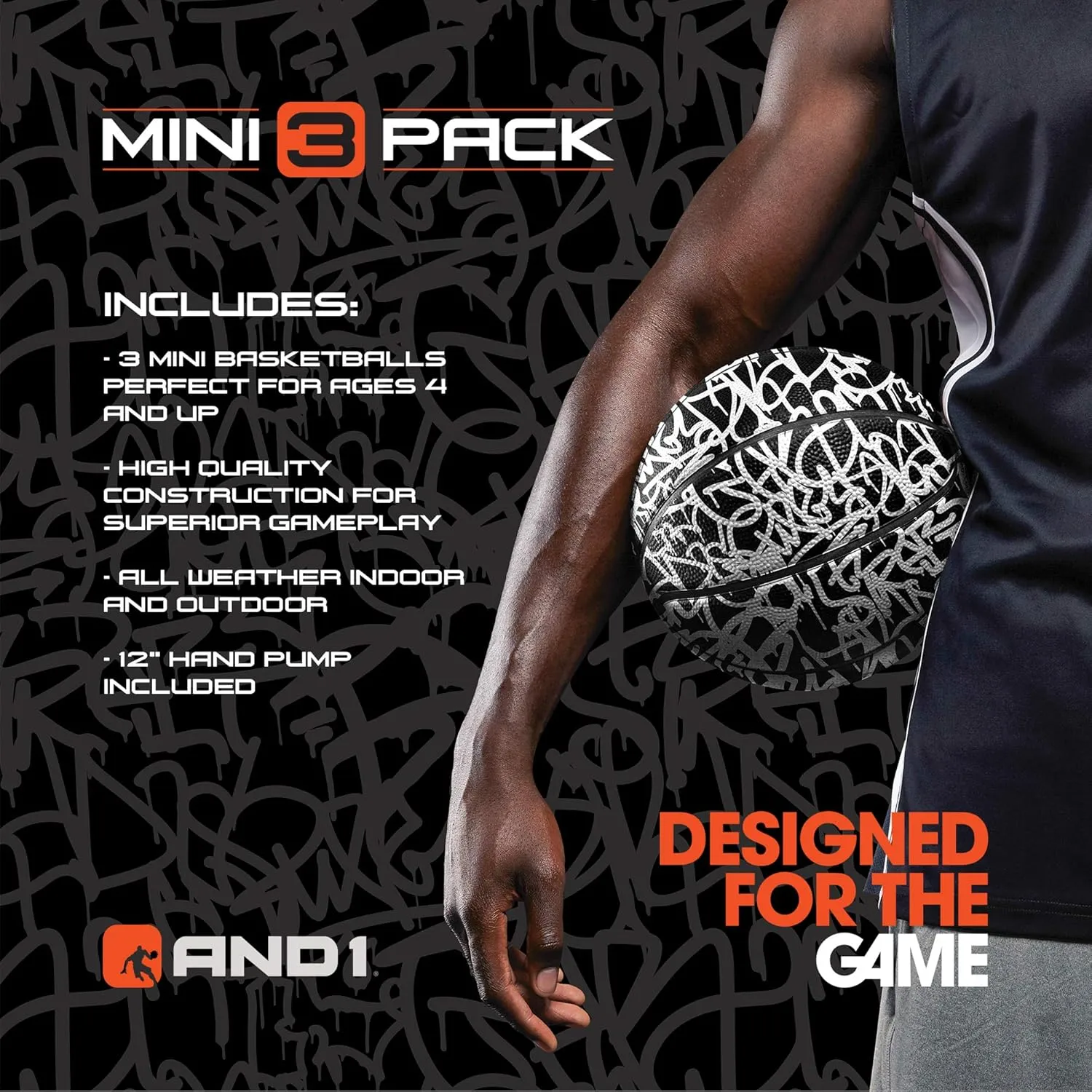 AND1 Mini Basketball 3 Pack Set for Kids (Deflated w/Pump Included): - Size 3 7-Inch Premium Youth Size Basketballs, Easy to Grip