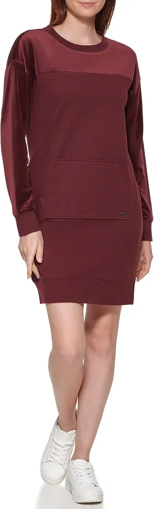 Andrew Marc Girls' Luxe Velvet and Baby French Terry L/S Spliced Sweatshirt Dress