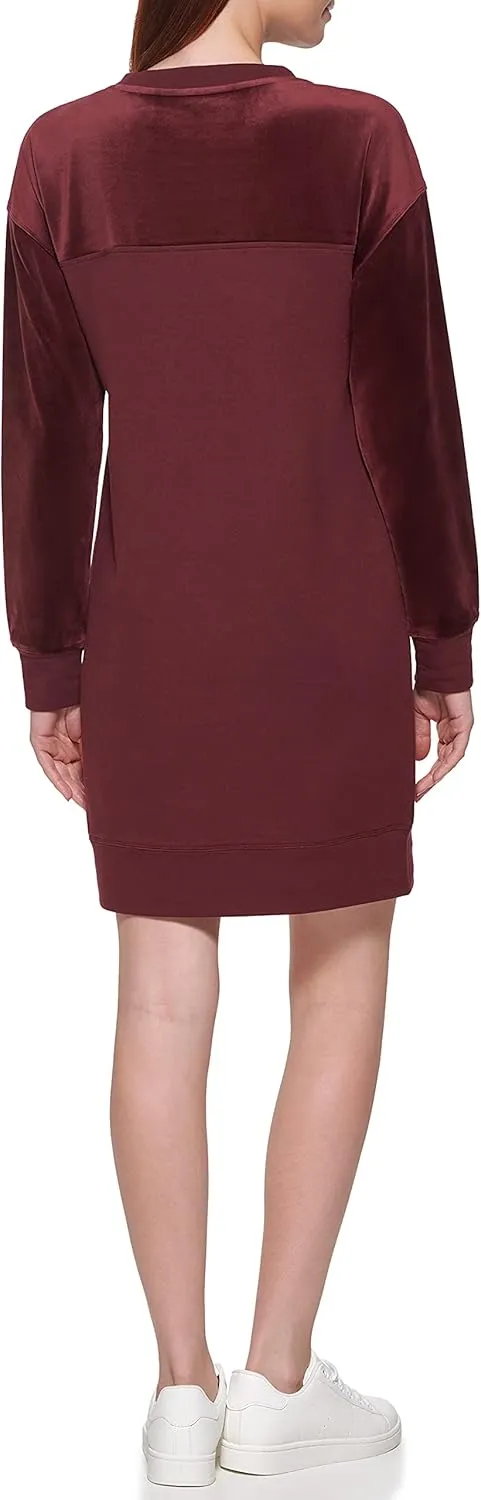 Andrew Marc Girls' Luxe Velvet and Baby French Terry L/S Spliced Sweatshirt Dress