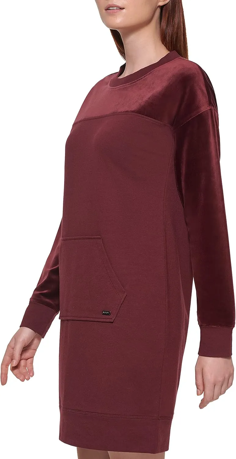 Andrew Marc Girls' Luxe Velvet and Baby French Terry L/S Spliced Sweatshirt Dress