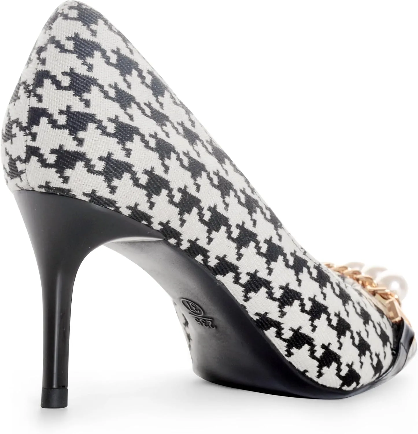 ANN CREEK Women's High Stiletto Heels Dressy Pumps for Women Houndstooth Pattern Design with Pearl Chain Pointed Toe Black Heels Work