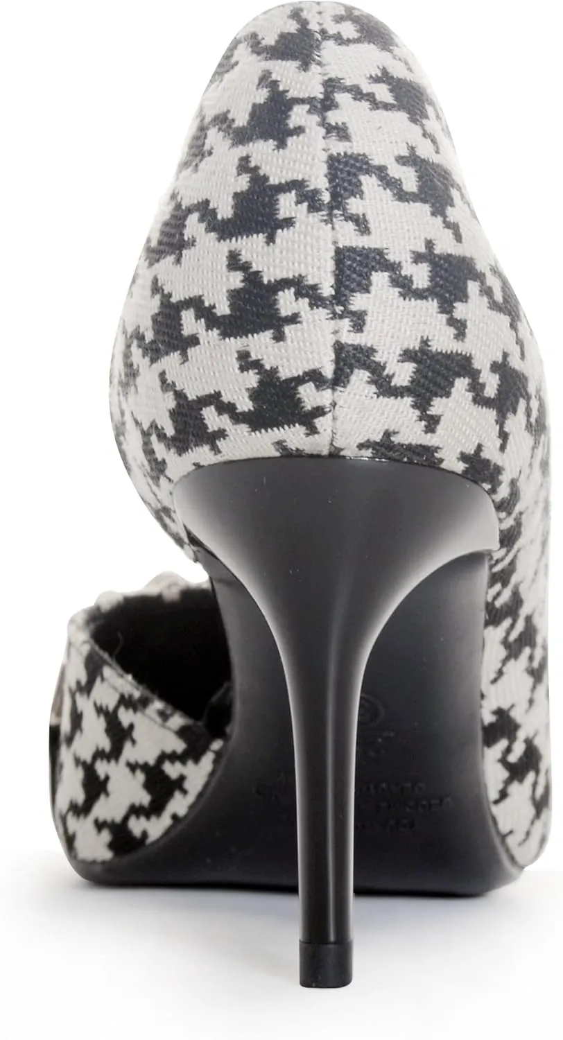 ANN CREEK Women's High Stiletto Heels Dressy Pumps for Women Houndstooth Pattern Design with Pearl Chain Pointed Toe Black Heels Work