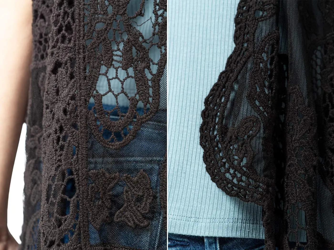 Anna-Kaci Vintage Floral Bohemian Sleeveless Mesh Lace Crochet Embroidery Beach Top Cardigan Vest,