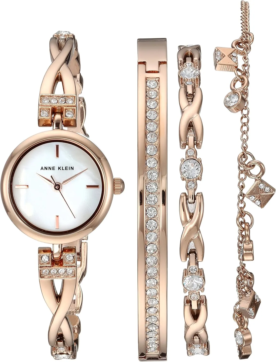 Anne Klein Women's Premium Crystal Accented Silver-Tone Watch and Bracelet Set