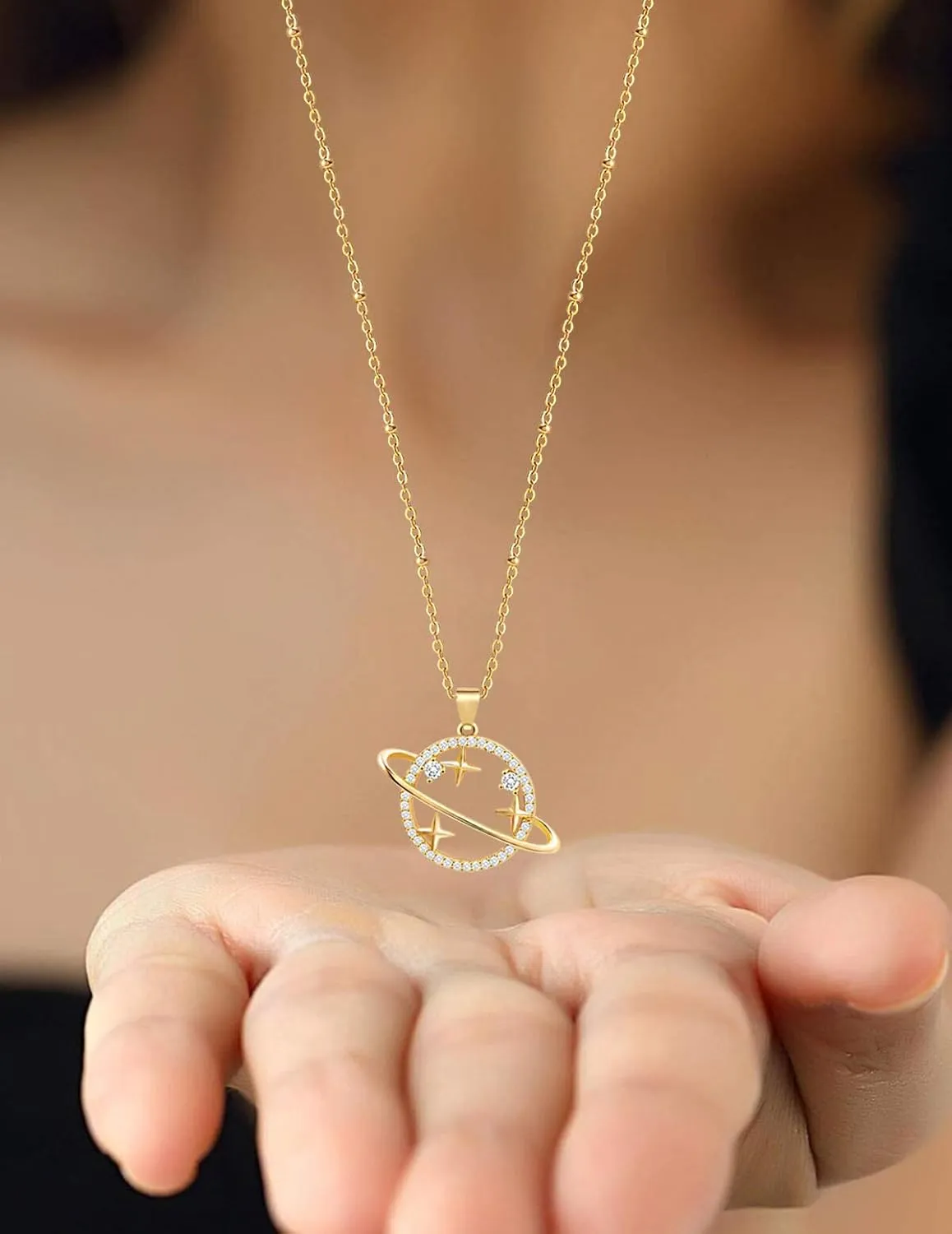 Aobei Pearl 18K Gold Moon Star Lion Evil Eye Love Heart Pendant Necklace Medallion Paperclip Chian Choker Layering Jewery for Women