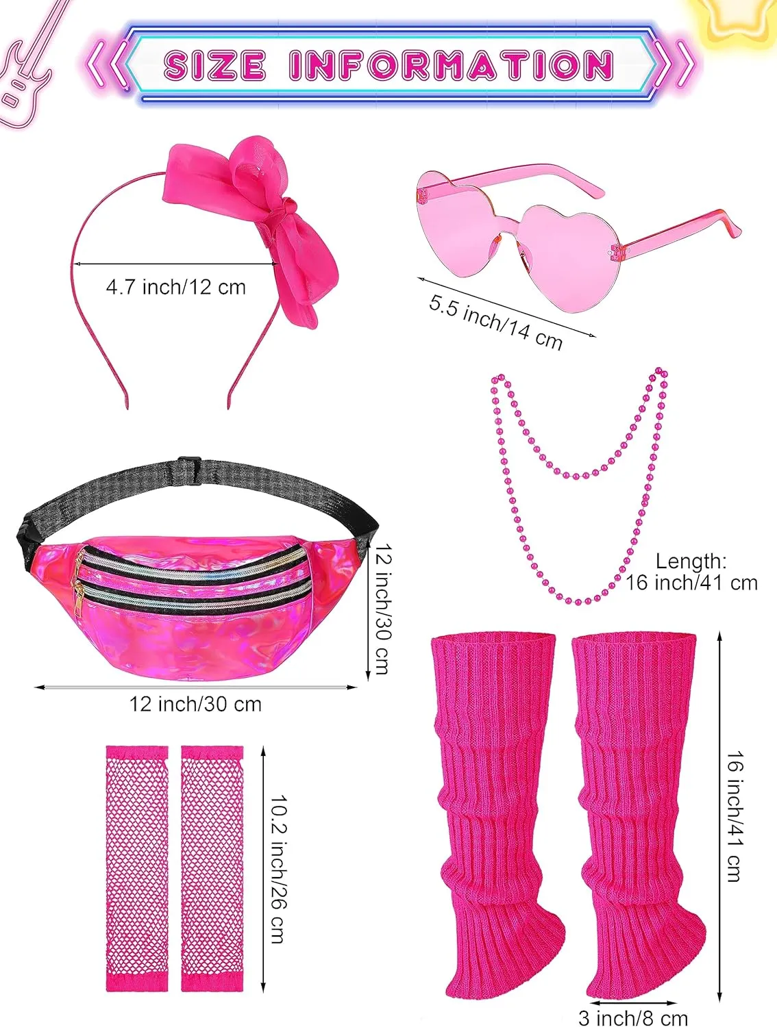 AOTHSO 14 Pieces Girls 80s Outfit Accessories Set Halloween Girls 80s Clothes Costume for Cosplay 1980s Party for Kids