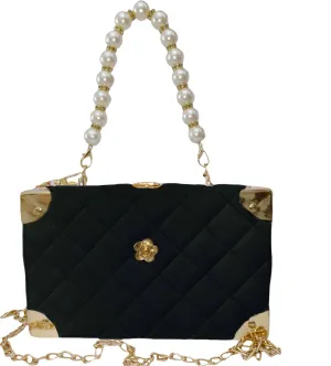 ARREBOL Small Cute Quilted Crossbody Purse with Pearl Handle and Chain for Women