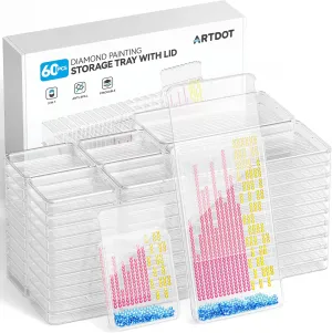 ARTDOT 60-Piece Diamond Art Storage Trays Kits for Adults with Lids, 2-in-1 Stackable Diamond Painting Accessories and Tools