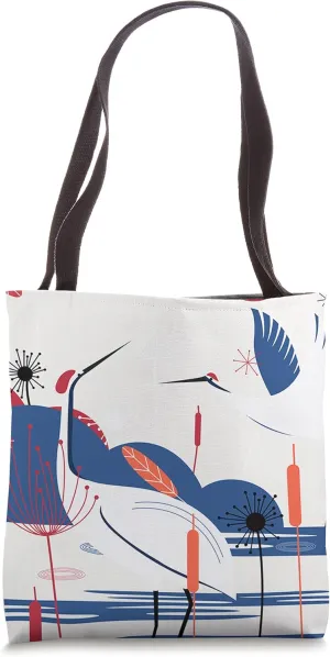 Asian Cranes - Mid Modern Pattern - Birds Tote Bag