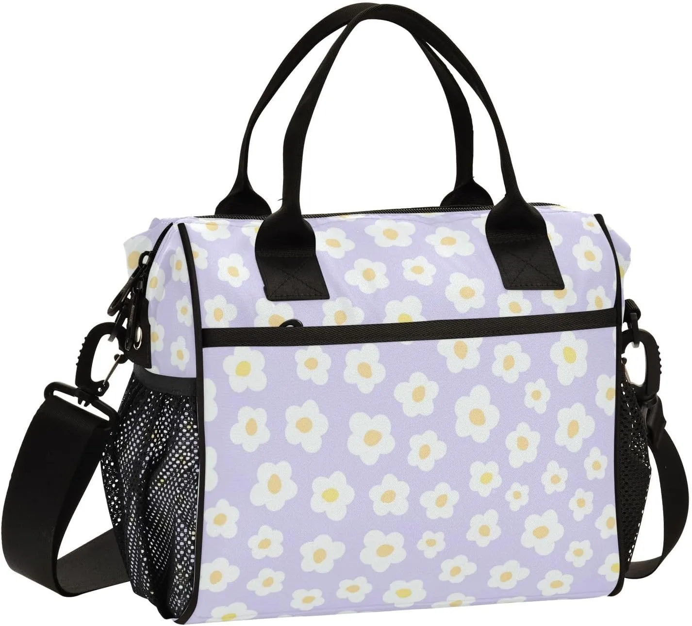 Aslsiy Cute Naive Art Flowers Insulated Lunch Bag Lunch Box for Women Lunch Tote Bag for Office Picnic M