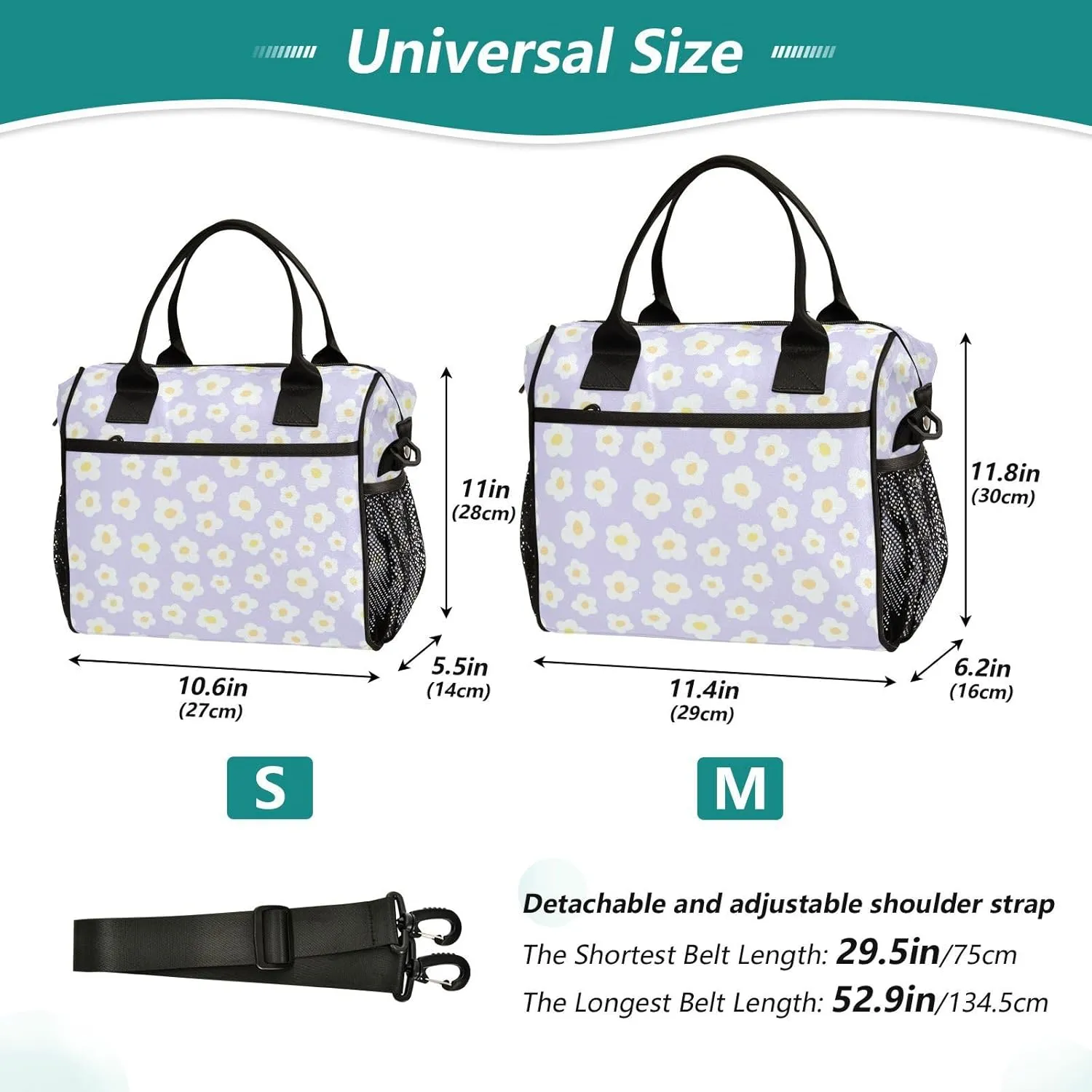 Aslsiy Cute Naive Art Flowers Insulated Lunch Bag Lunch Box for Women Lunch Tote Bag for Office Picnic M