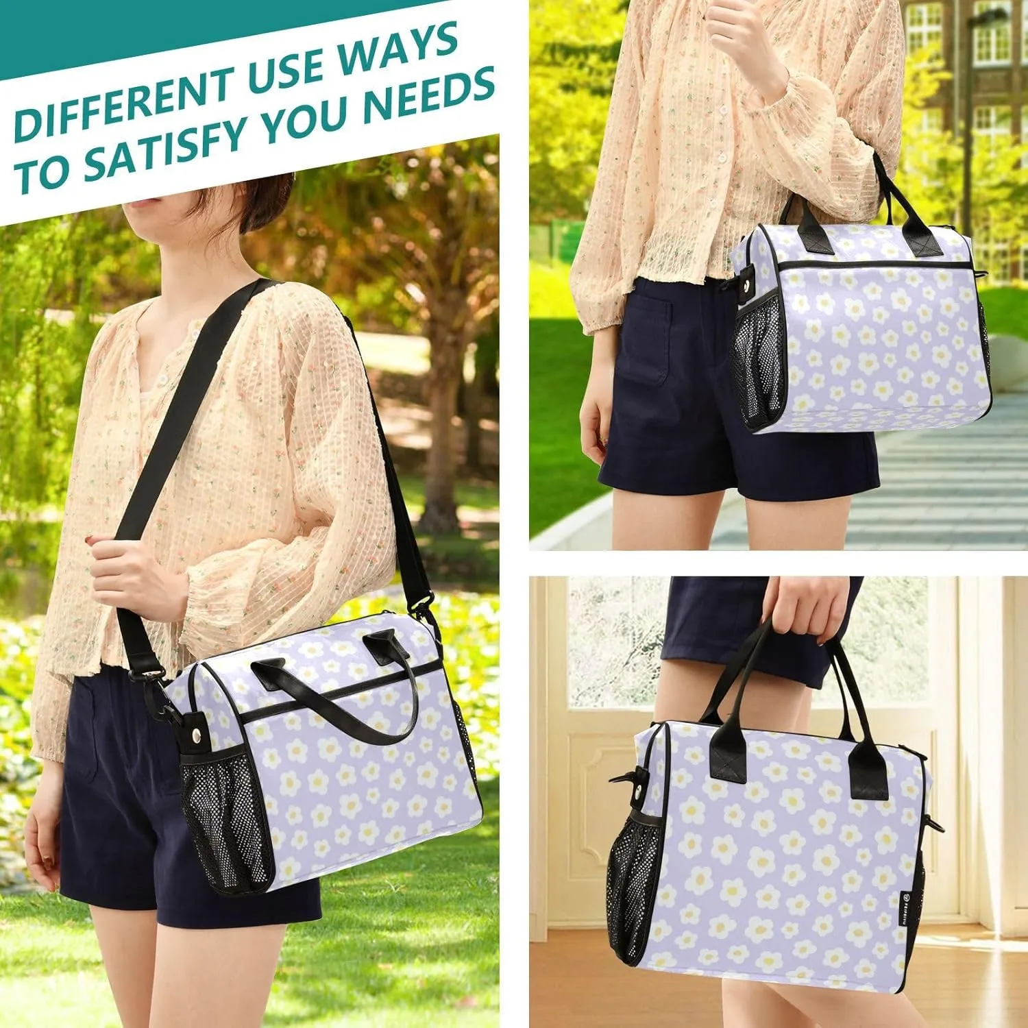 Aslsiy Cute Naive Art Flowers Insulated Lunch Bag Lunch Box for Women Lunch Tote Bag for Office Picnic M