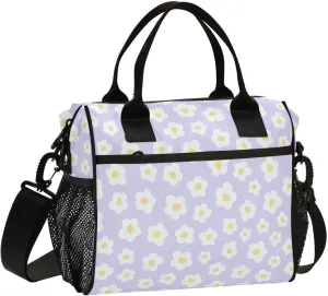 Aslsiy Cute Naive Art Flowers Insulated Lunch Bag Lunch Box for Women Lunch Tote Bag for Office Picnic M