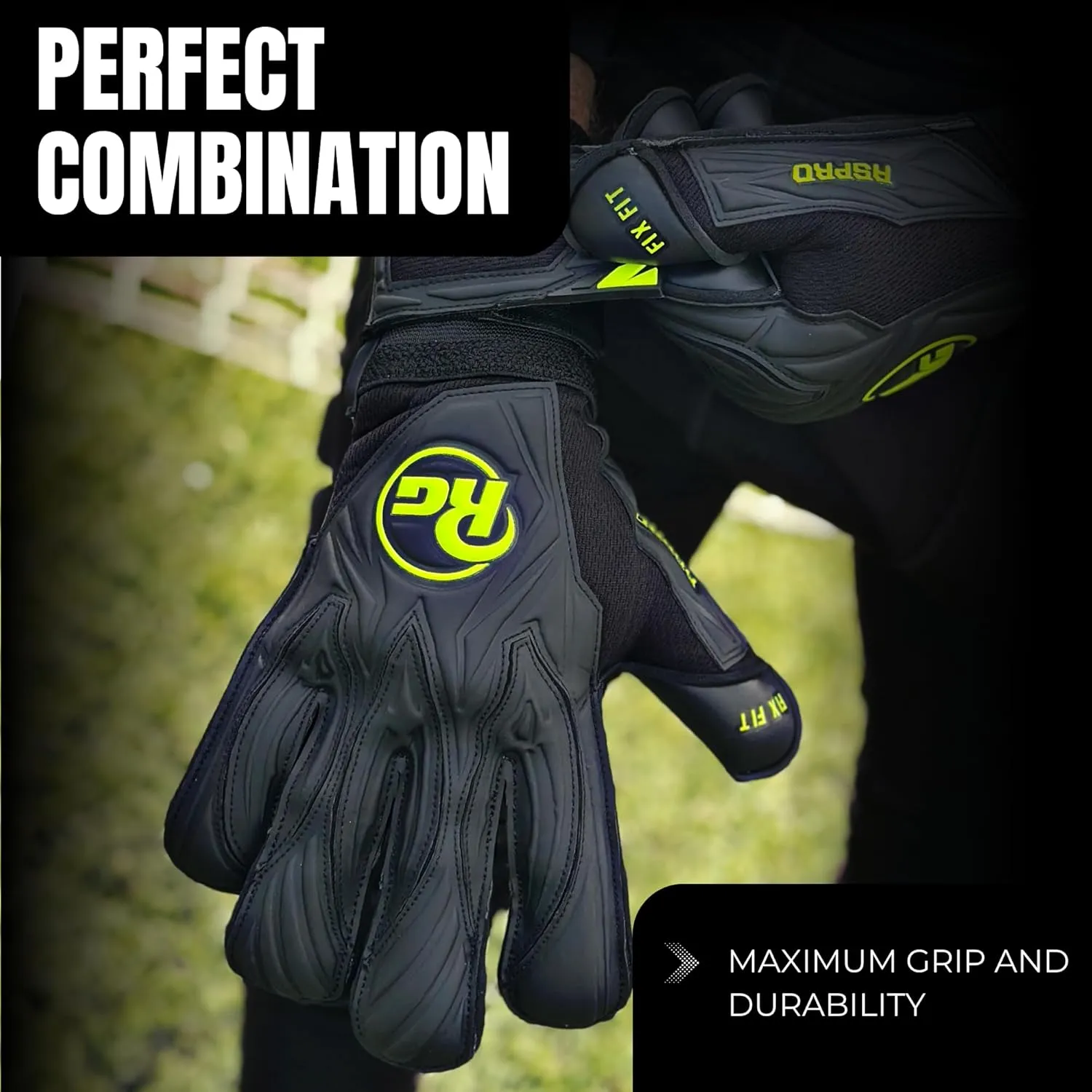 ASPRO Blackout Best Soccer Goalie Gloves | Professional Goalkeeper Gloves | Hybrid Roll Negative Cut | German Pro Contact Latex Palm | All-Weather Grip | Embossed Backhand | Wrist Support
