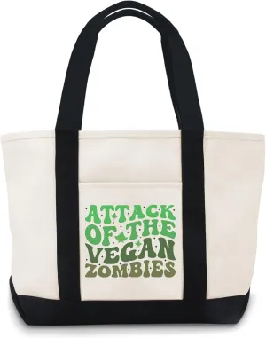 Attack Of The Vegetarian Zombies World Vegetarian Day Canvas Tote Bag Canvas Tote Bag Bulk Lightweight Reusable Grocery Shopping Cloth Bags