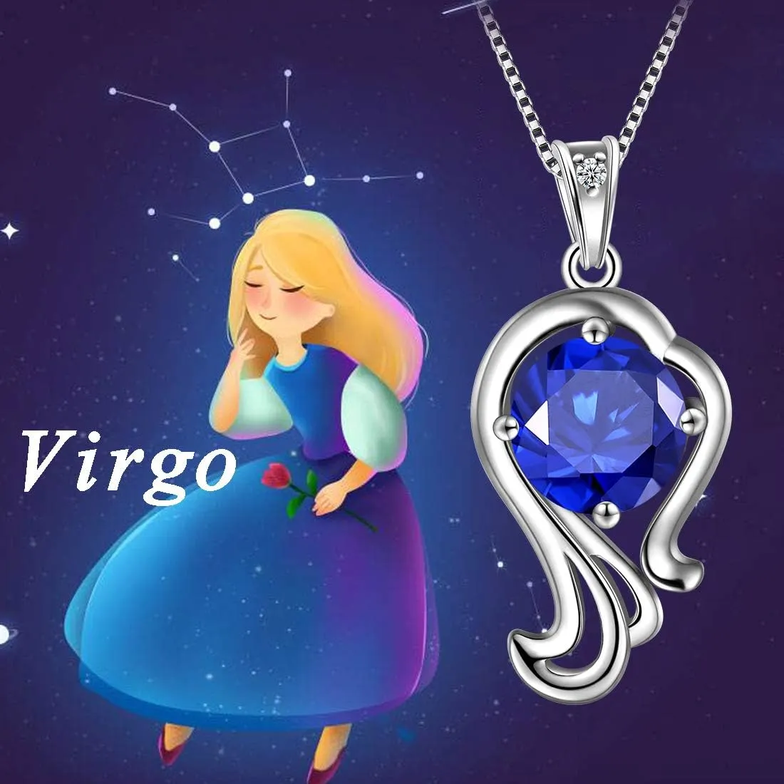Aurora Tears Zodiac Constellation Necklaces Women 925 Sterling Silver Crystal Birthstone Pendant Cubic Zirconia Birth Jewelry Charm Dating Jewelry
