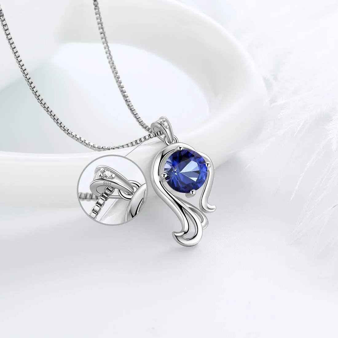 Aurora Tears Zodiac Constellation Necklaces Women 925 Sterling Silver Crystal Birthstone Pendant Cubic Zirconia Birth Jewelry Charm Dating Jewelry