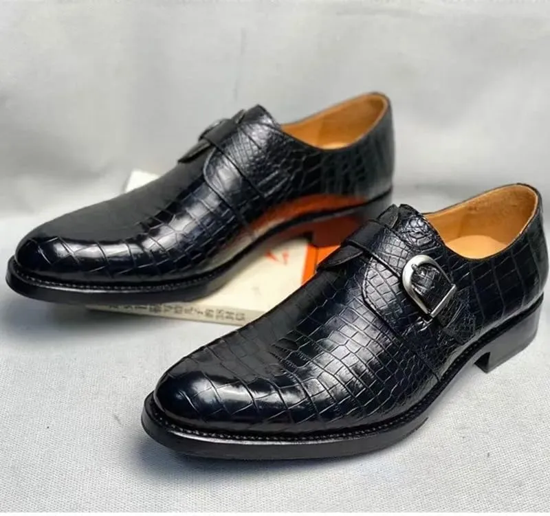 Authentic Real Crocodile Skin Businessmen Black Brown Dress Shoes Genuine Exotic Alligator Leather Male Monk Strap Dress Oxfords
