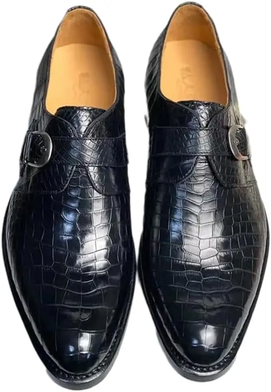 Authentic Real Crocodile Skin Businessmen Black Brown Dress Shoes Genuine Exotic Alligator Leather Male Monk Strap Dress Oxfords