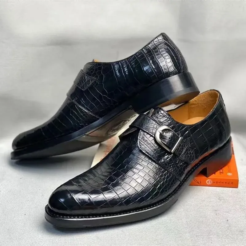 Authentic Real Crocodile Skin Businessmen Black Brown Dress Shoes Genuine Exotic Alligator Leather Male Monk Strap Dress Oxfords