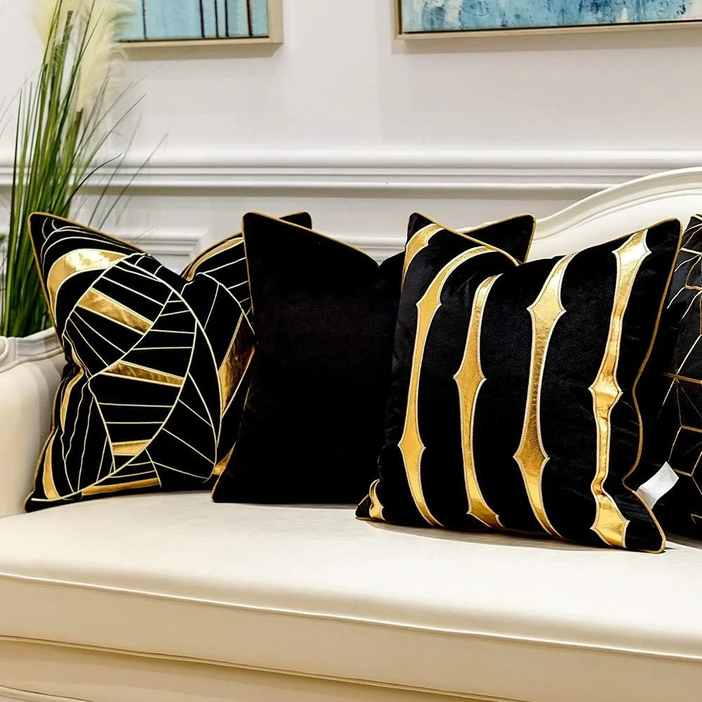 Avigers 18 x 18 Inches Black Gold Striped Cushion Case Luxury European Throw Pillow Cover Decorative Pillow for Couch Living Room Bedroom Car
