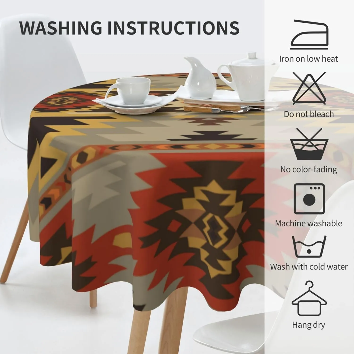 Aztec Round Tablecloth with Retro Geometric Pattern - American Southwest Native Aztec Indian Bohemian Style for Kitchen - 36" Round