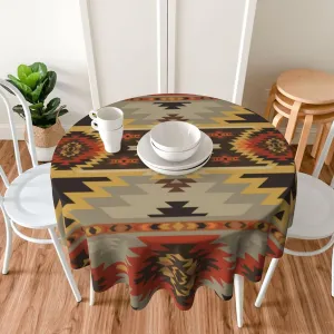 Aztec Round Tablecloth with Retro Geometric Pattern - American Southwest Native Aztec Indian Bohemian Style for Kitchen - 36" Round