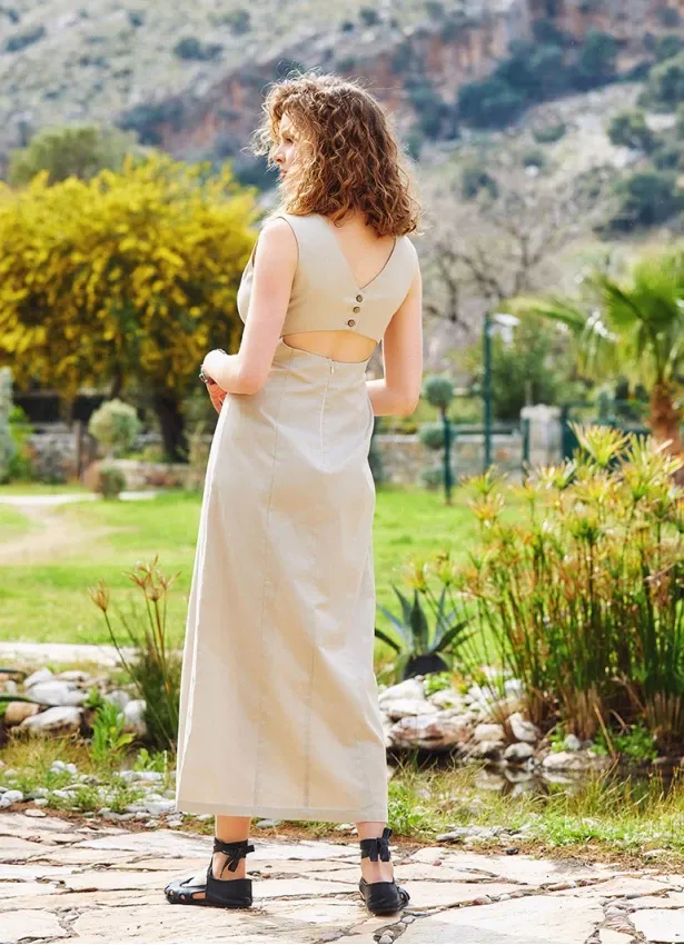 BACK DETAIL CREAM DRESS