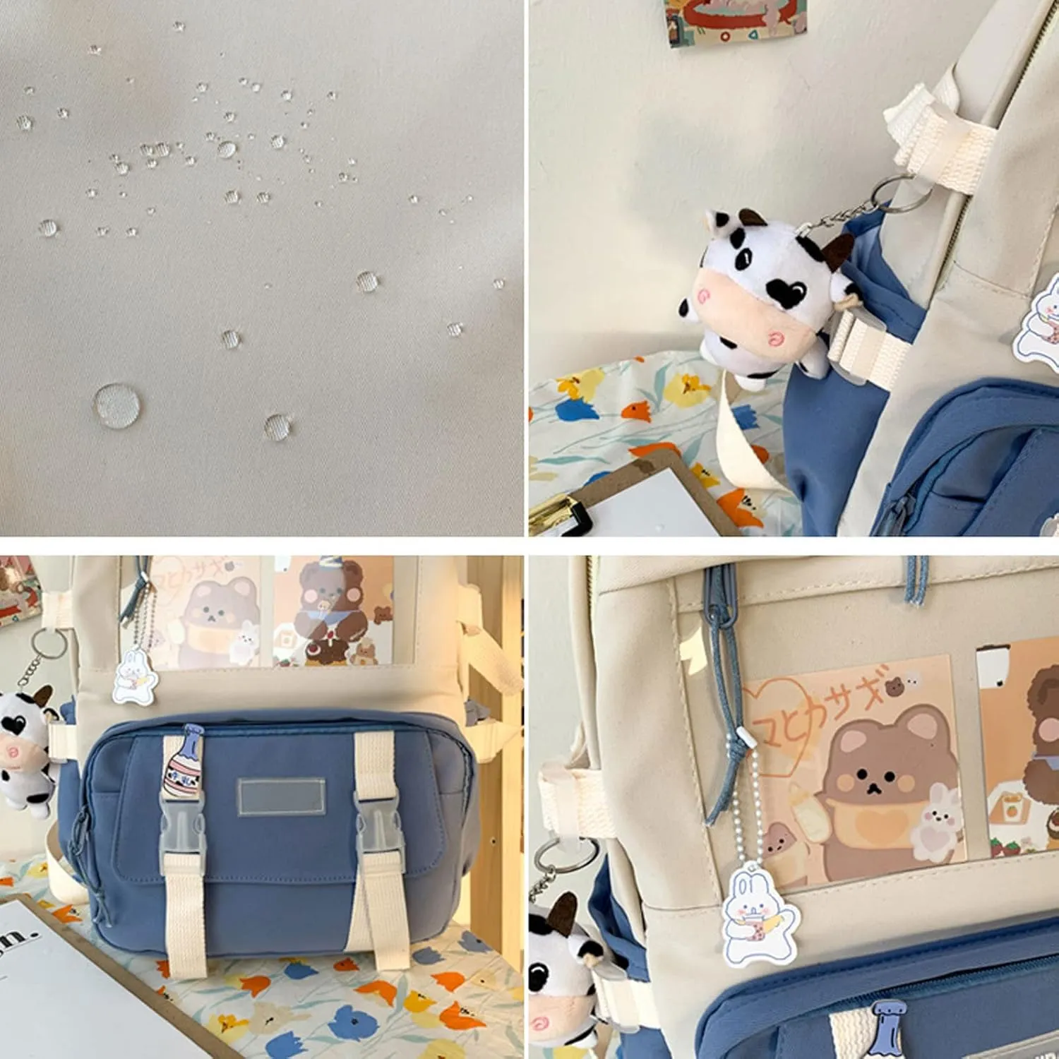 Backpack with Cute Pin Accessories Plush Pendant Lovely Pastel Rucksack for School Bag Student Teen Girls Aesthetic Student Bookbags Super-Capacity Waterproof Travel Backpack(Purse-4)