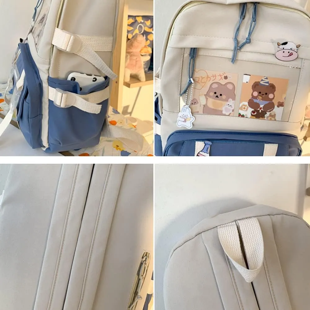 Backpack with Cute Pin Accessories Plush Pendant Lovely Pastel Rucksack for School Bag Student Teen Girls Aesthetic Student Bookbags Super-Capacity Waterproof Travel Backpack(Purse-4)