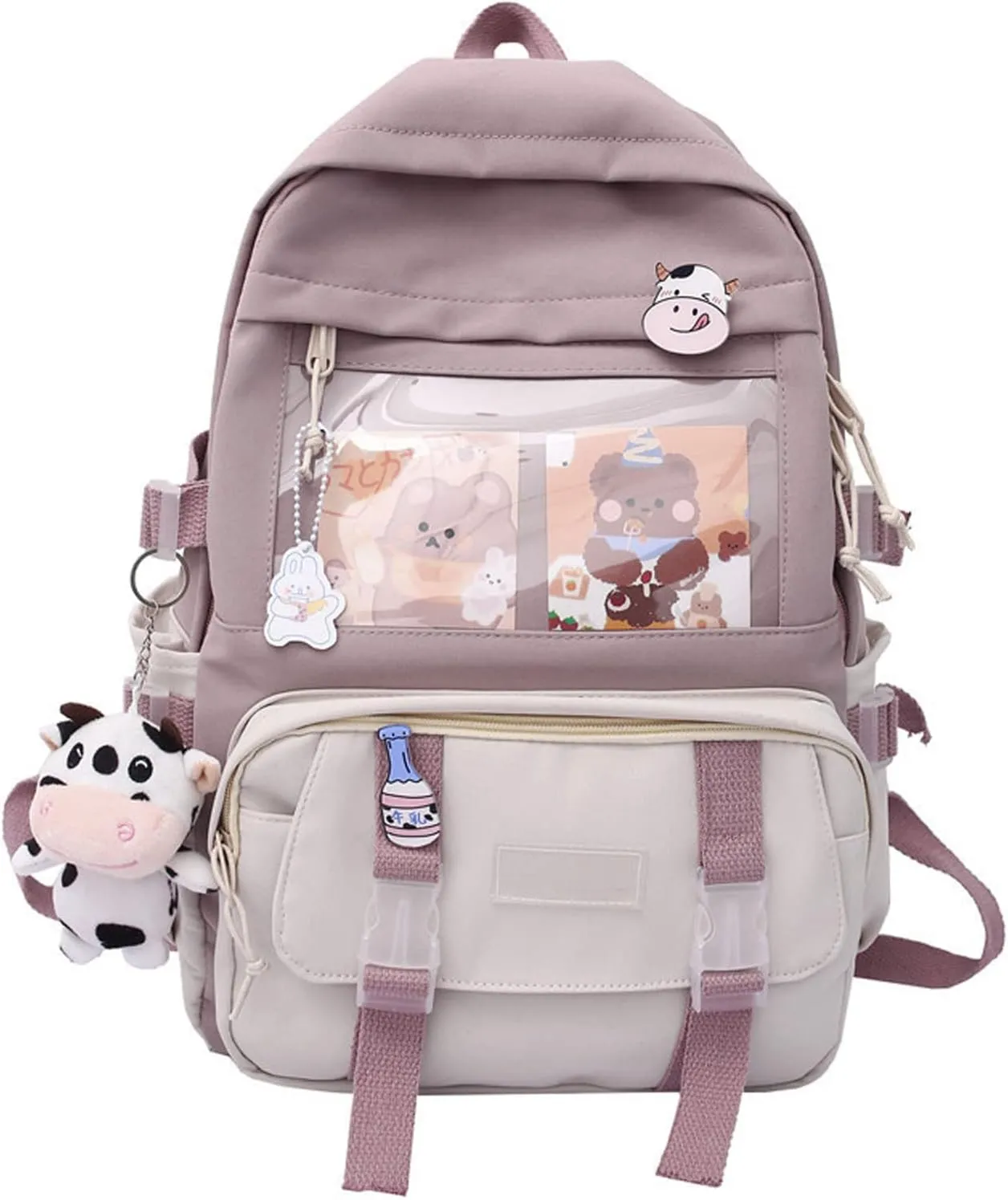 Backpack with Cute Pin Accessories Plush Pendant Lovely Pastel Rucksack for School Bag Student Teen Girls Aesthetic Student Bookbags Super-Capacity Waterproof Travel Backpack(Purse-4)